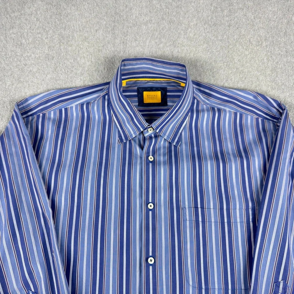 Robert Talbott Carmel Button Down Long Sleeve Striped Shirt Mens XXL‎ Blue